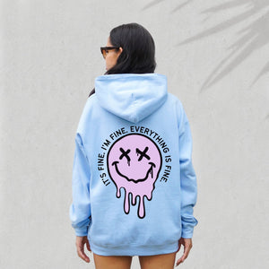 It's Fine Drippy Smiley Hoodie - Blue by Sweetees - The Cheeky Wink