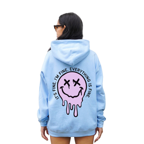 It's Fine Drippy Smiley Hoodie - Blue by Sweetees - The Cheeky Wink