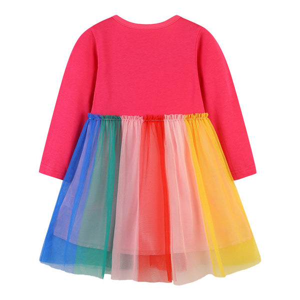 Baby Colorful Rainbow Pattern Mesh Overlay Design Pullover Dress by MyKids-USA®