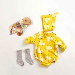 Baby 1pcs Cartoon Duck Print Button Front Rompers & Onesies With Triangle Hats by MyKids-USA® - The Cheeky Wink