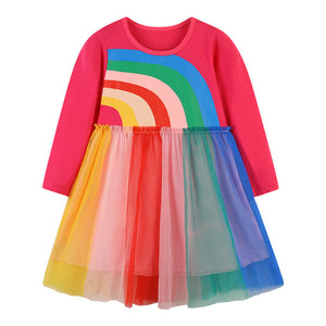 Baby Colorful Rainbow Pattern Mesh Overlay Design Pullover Dress by MyKids-USA®