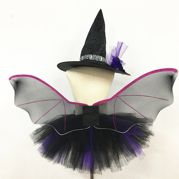 Children’s Halloween Witch Cosplay Hat Skirt Wings 1-Piece Sets by MyKids-USA®