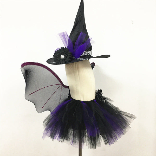 Children’s Halloween Witch Cosplay Hat Skirt Wings 1-Piece Sets by MyKids-USA®