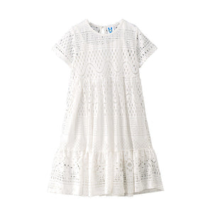 Girl Solid Color Hollow Carved Design O-Neck Gentle Dress by MyKids-USA® - The Cheeky Wink