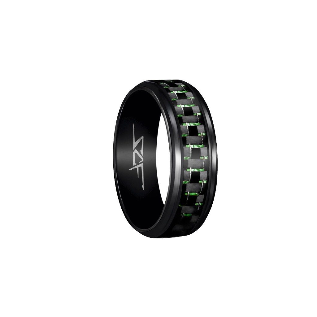 Green Lace Real Carbon Fiber Ring | Black | Slate Series by Simply Carbon Fiber