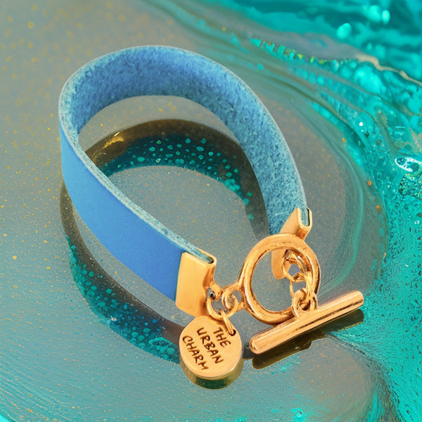 Baby Blue Leather Color Band Bracelet by The Urban Charm by The Urban Charm