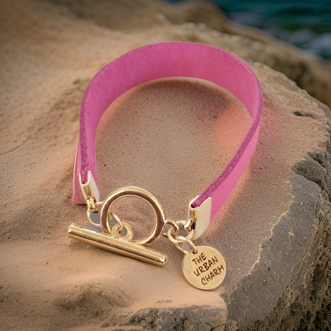 The Urban Charm Pink Leather Color Band Bracelet by The Urban Charm