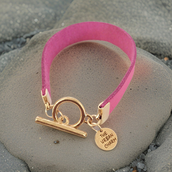 The Urban Charm Pink Leather Color Band Bracelet by The Urban Charm