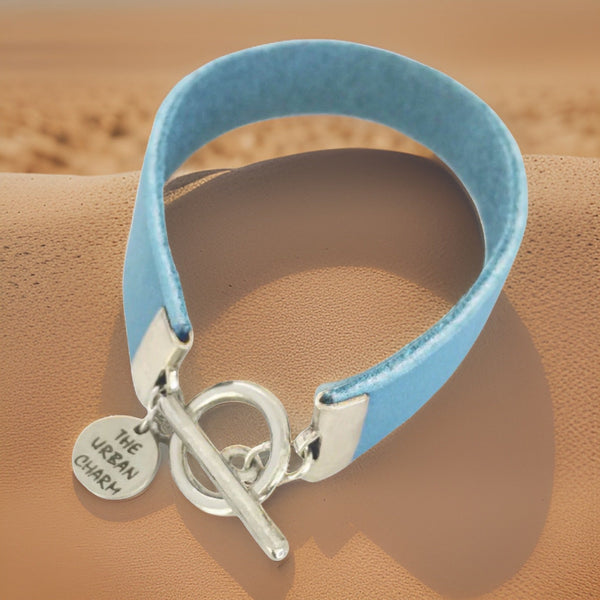 Baby Blue Leather Color Band Bracelet by The Urban Charm by The Urban Charm