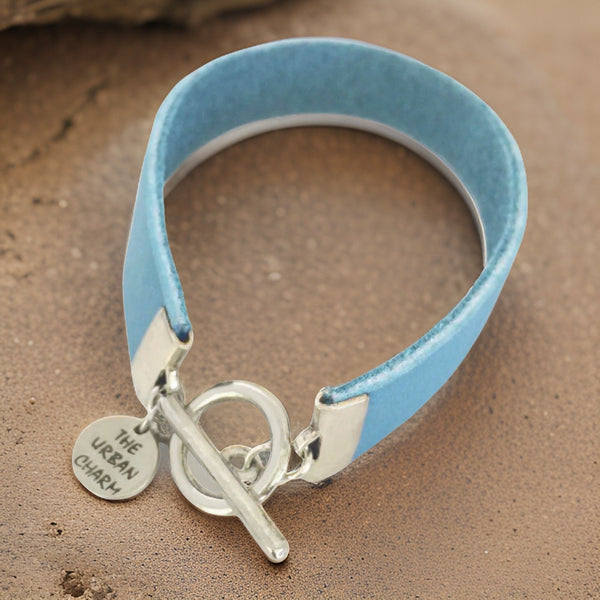 Baby Blue Leather Color Band Bracelet by The Urban Charm by The Urban Charm