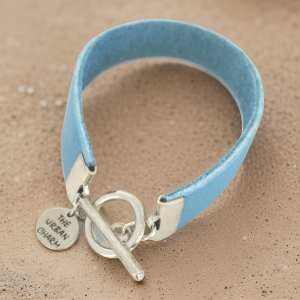 Baby Blue Leather Color Band Bracelet by The Urban Charm by The Urban Charm