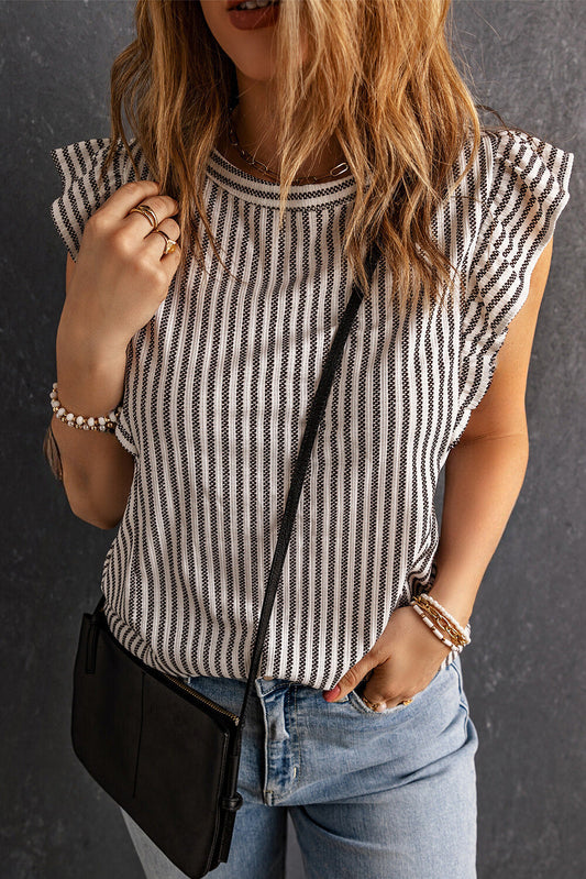 Sofia Ruffled Striped Tank Top Threaded Pear - The Cheeky Wink