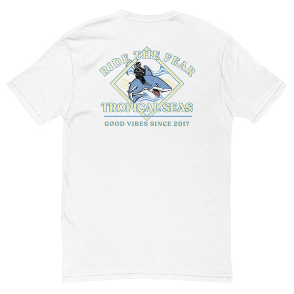 Men's Ride the Fear Shark T-shirt by Tropical Seas Clothing