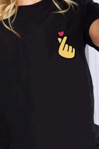 Simply Love Finger Heart Emoji Graphic Cotton T-Shirt