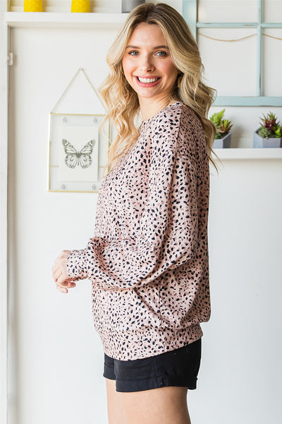 Leopard Print Round Neck Long Sleeve Sweatshirt