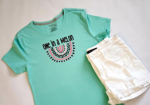 One in a Melon, Pastel print, Womens Cotton Crew Neck Tee - The Cheeky Wink