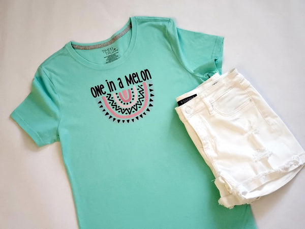 One in a Melon, Pastel print, Womens Cotton Crew Neck Tee - The Cheeky Wink