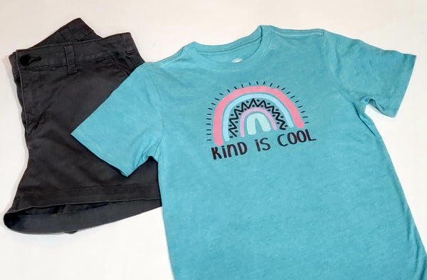 Kind is Cool, Rainbow T-Shirt. Youth, Unisex, Cotton Short Sleeve Tees. - The Cheeky Wink