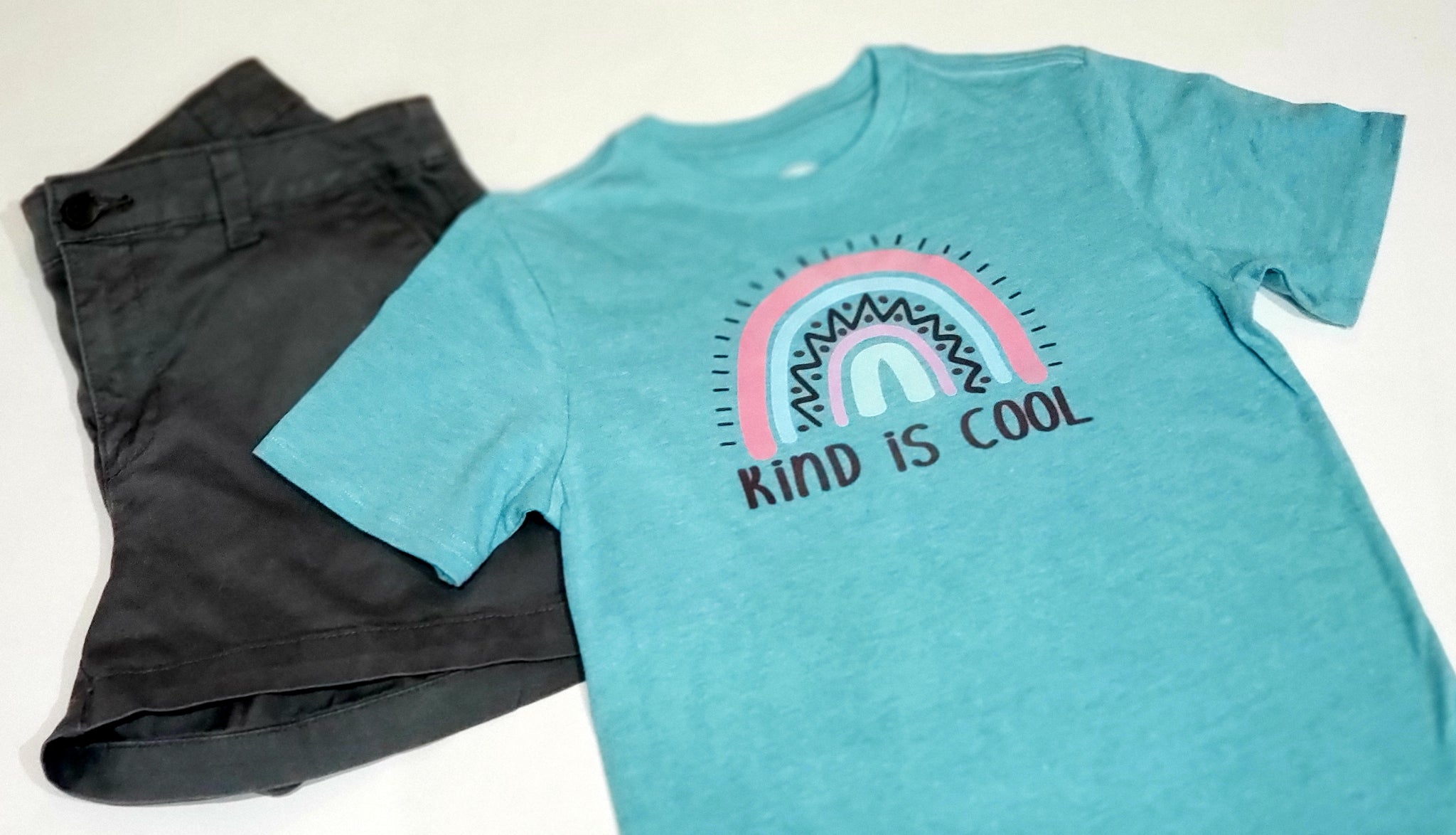 Kind is Cool, Rainbow T-Shirt. Youth, Unisex, Cotton Short Sleeve Tees. - The Cheeky Wink