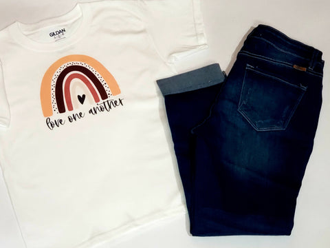 Love One Another, Rainbow T-Shirt. Youth, Unisex, Cotton Short Sleeve Tees. - The Cheeky Wink