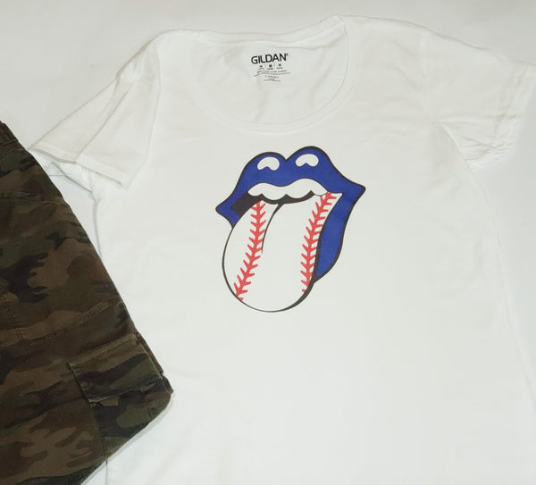 Baseball Tee. Baseball Tongue. Red White and Blue. Unisex Cotton Crew Neck Tee - The Cheeky Wink