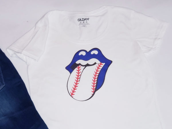 Baseball Tee. Baseball Tongue. Red White and Blue. Unisex Cotton Crew Neck Tee - The Cheeky Wink