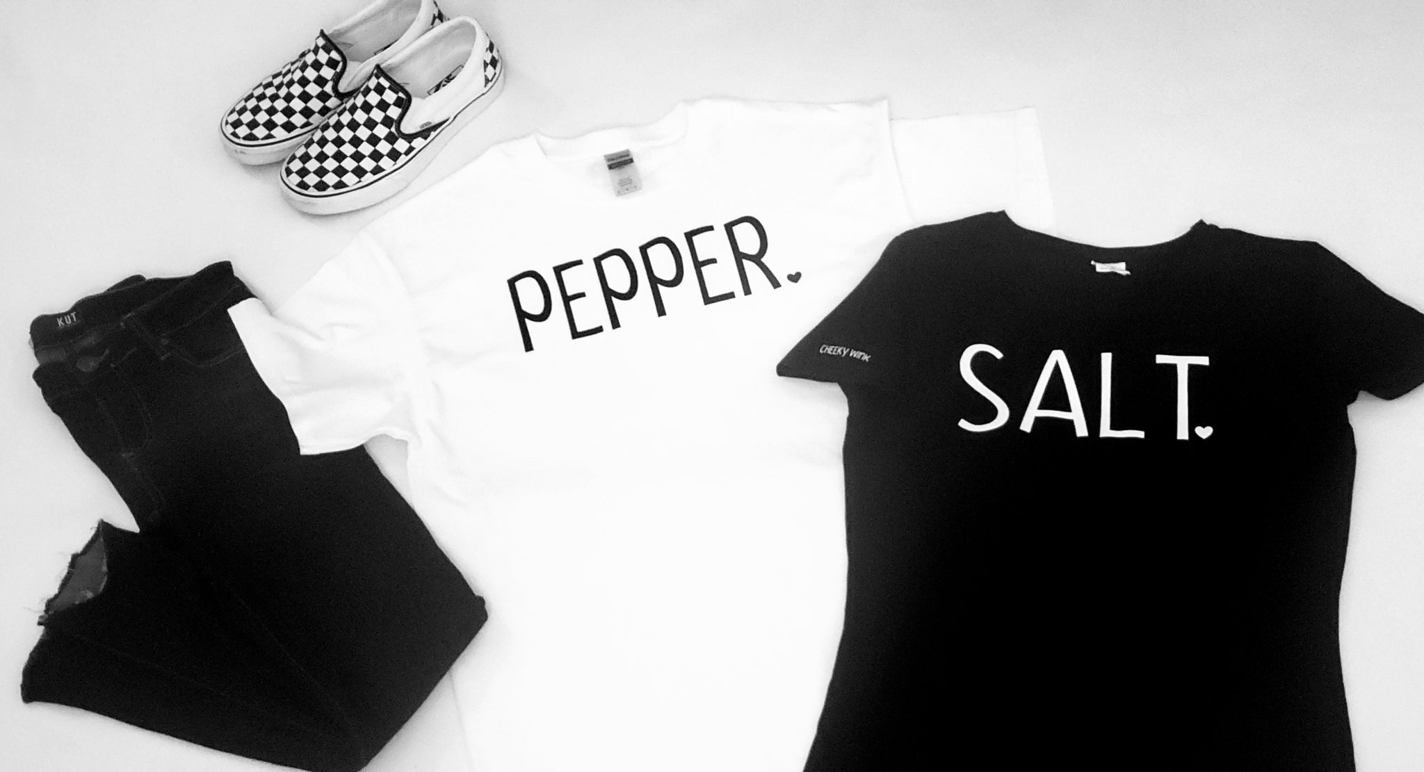 Salt and Pepper Tees, High School Spirit Week, Couples, College, Gifts, Unisex T-shirts, Apparel - The Cheeky Wink