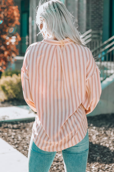 Striped Button-Up Dropped Shoulder Shirt