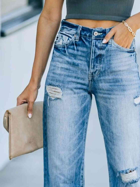 Ripped Jeans Women | Distressed Straight Leg Jeans | The Cheeky Wink