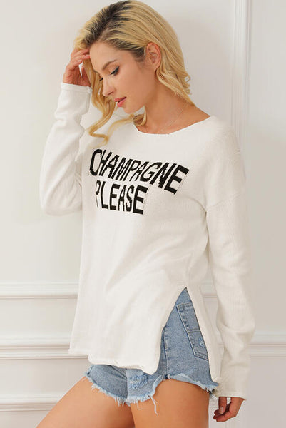 CHAMPAGNE PLEASE Long Sleeve Slit Sweater