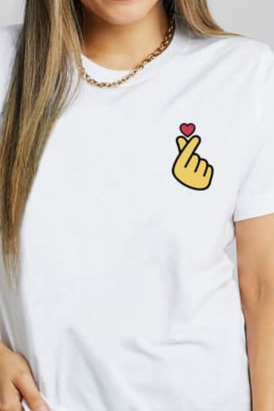 Simply Love Finger Heart Emoji Graphic Cotton T-Shirt