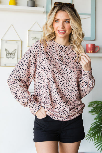 Leopard Print Round Neck Long Sleeve Sweatshirt