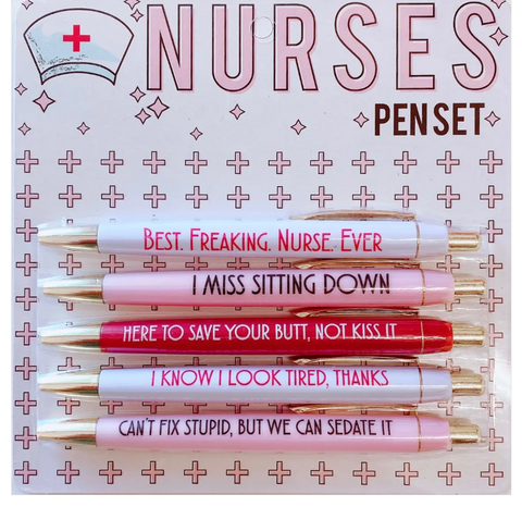 Nurses Pen Set. Custom Engraved Funny Novelty Ballpoint Pens. Humor Gifts. - The Cheeky Wink