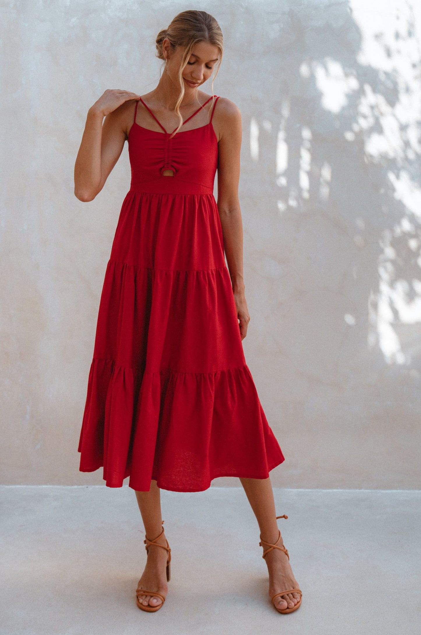 Rafaela Strappy Linen Midi Dress by ELF ELF