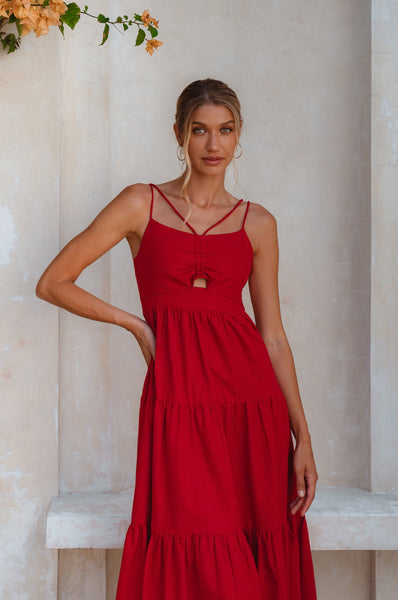 Rafaela Strappy Linen Midi Dress by ELF