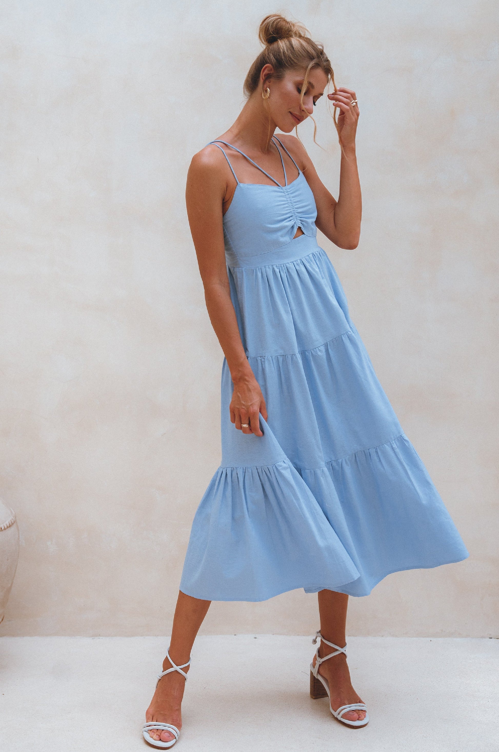 Rafaela Strappy Linen Midi Dress by ELF ELF