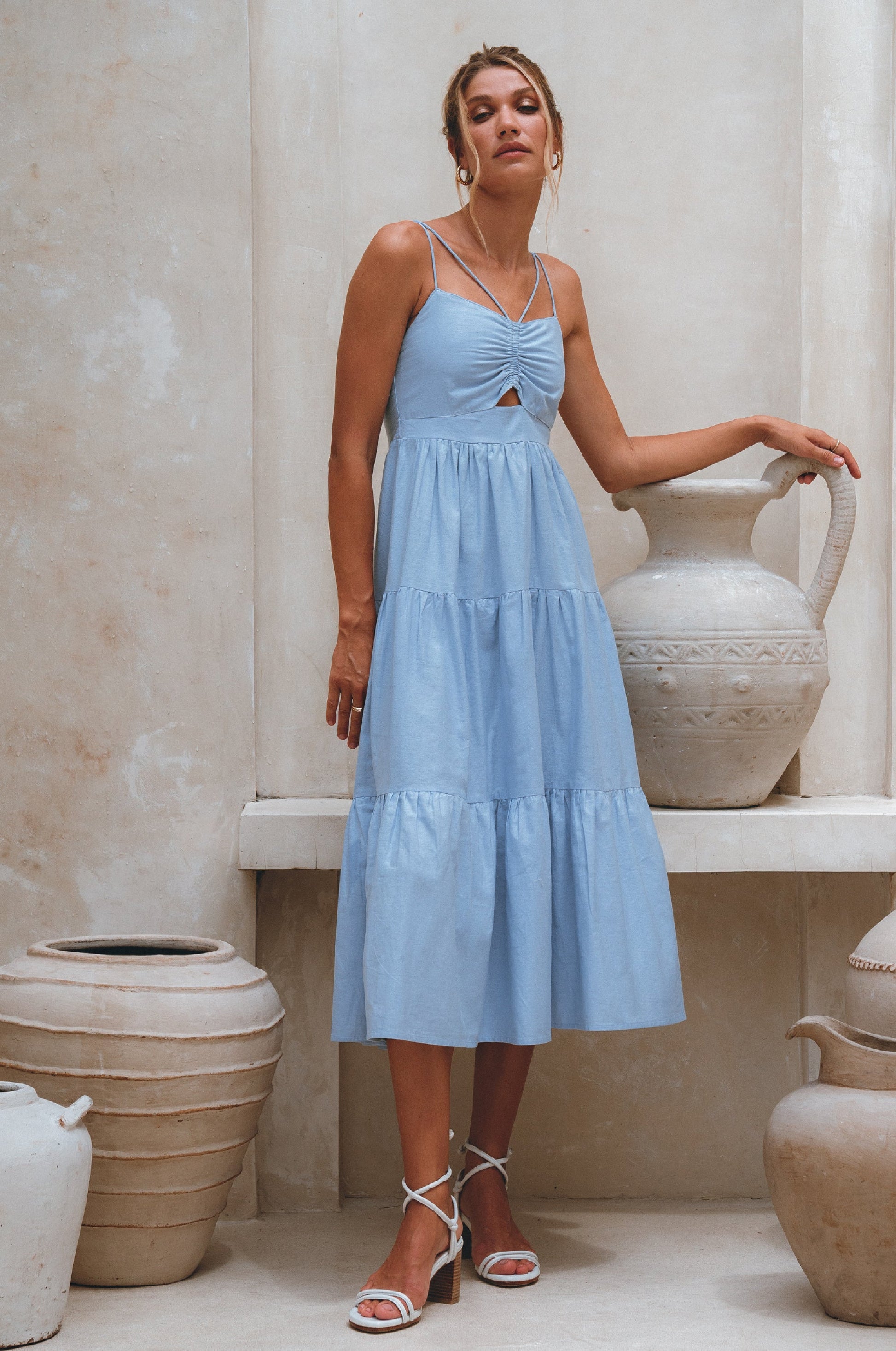 Rafaela Strappy Linen Midi Dress by ELF ELF