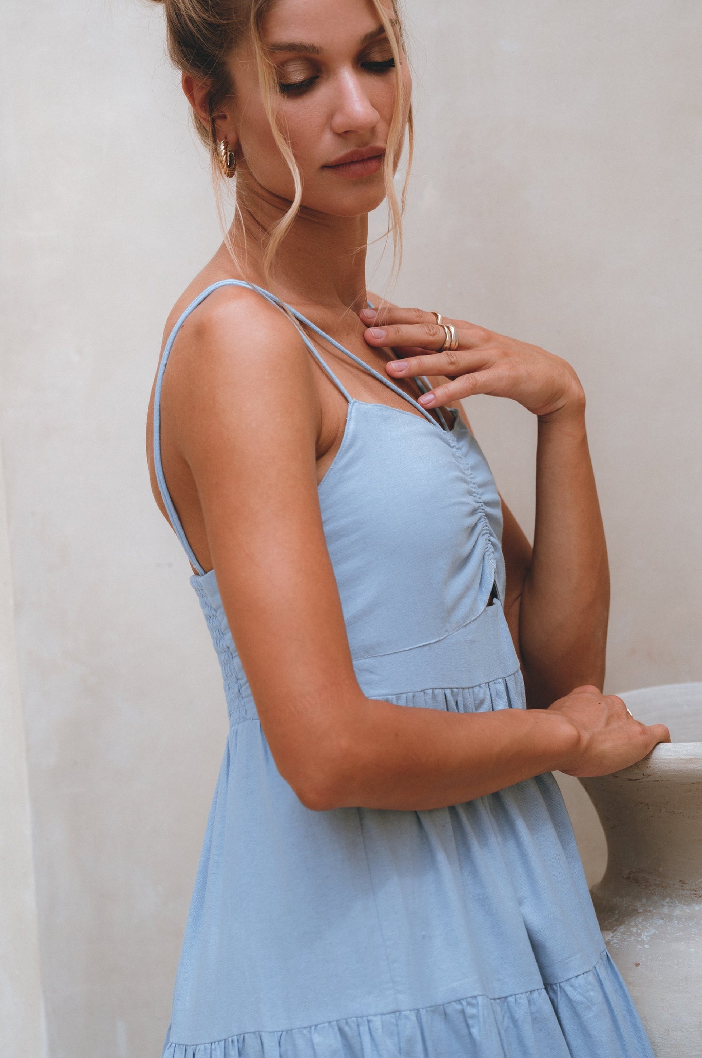 Rafaela Strappy Linen Midi Dress by ELF ELF