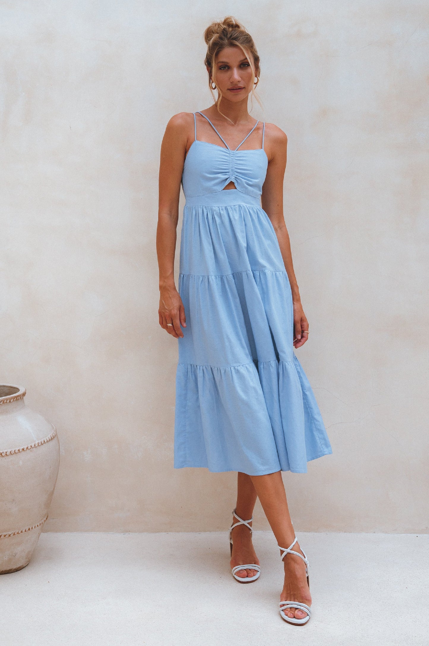 Rafaela Strappy Linen Midi Dress by ELF ELF