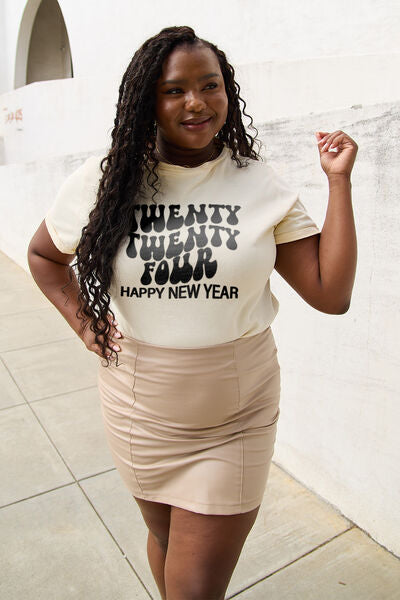 Simply Love Full Size TWENTY TWENTY FOUR HAPPY NEW YEAR Round Neck T-Shirt