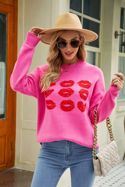 Cute Sweater For Women | Lip Pattern Sweater | The Cheeky Wink