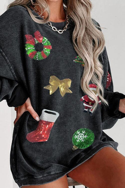 Sequin Patch Christmas Element Sweatshirt