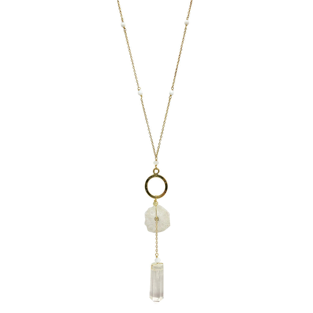 Solar Quartz + Crystal Y Necklace by SLATE + SALT