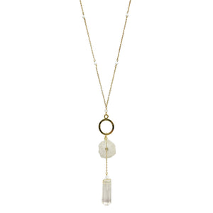 Solar Quartz + Crystal Y Necklace by SLATE + SALT