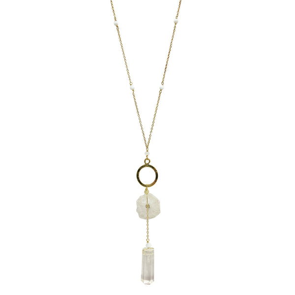 Solar Quartz + Crystal Y Necklace by SLATE + SALT