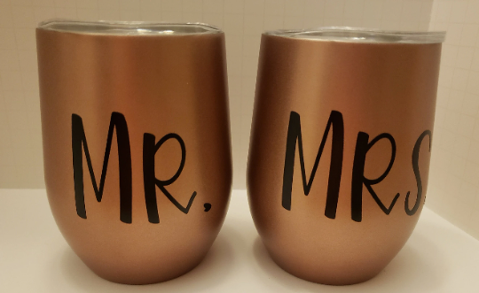 Mr. and Mrs. Rose Gold. Stemless Drinkware. Wedding Gifts - The Cheeky Wink