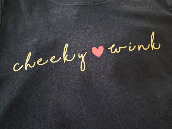 Womens Cheeky Wink Cursive Tshirt, tee shirt, Girls clothing, Cheeky Wink, Calligraphy Tshirts - The Cheeky Wink