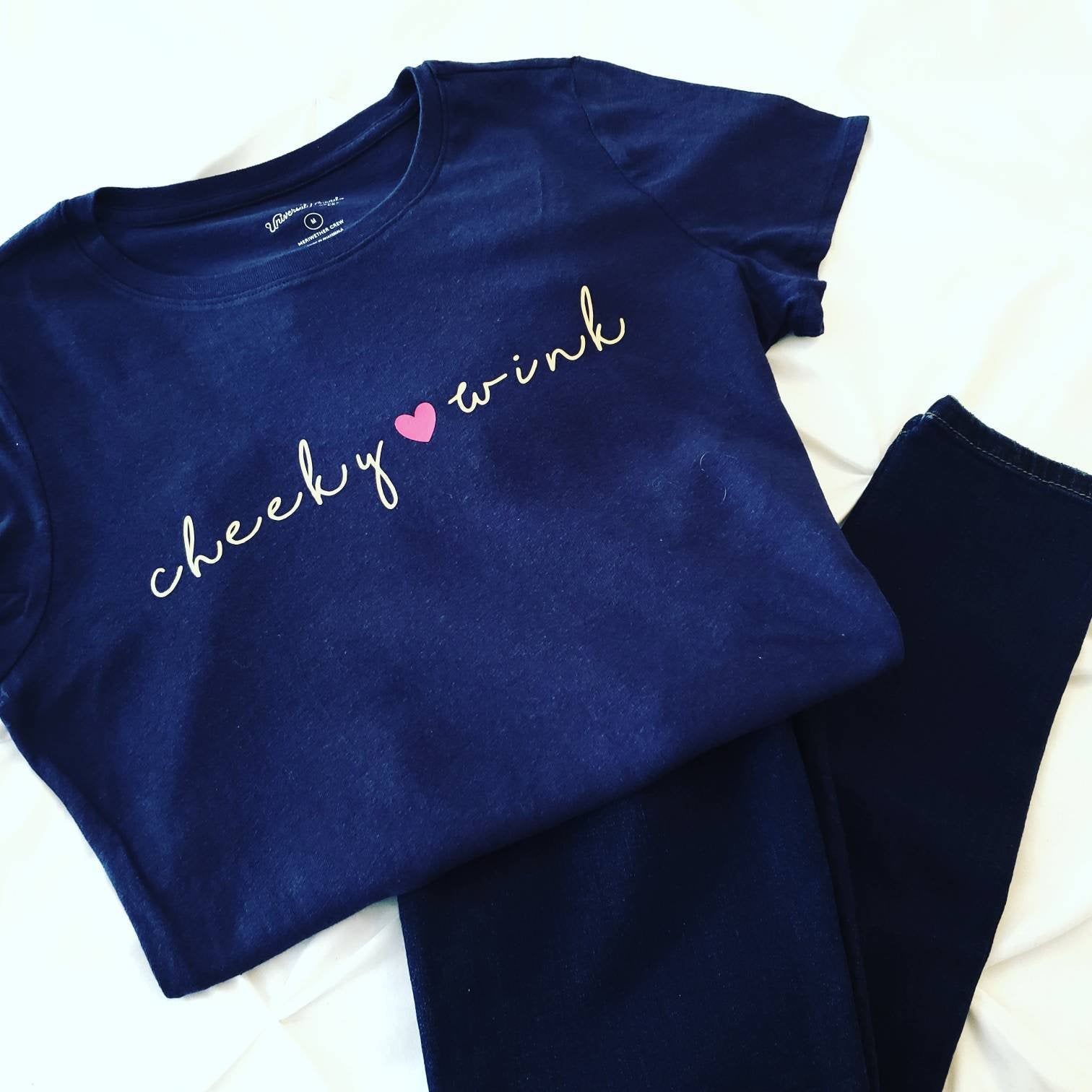 Womens Cheeky Wink Cursive Tshirt, tee shirt, Girls clothing, Cheeky Wink, Calligraphy Tshirts - The Cheeky Wink