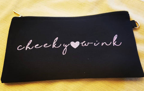 Cheeky Wink, Canvas, Black and Rose Gold Makeup Zippered Bag - The Cheeky Wink