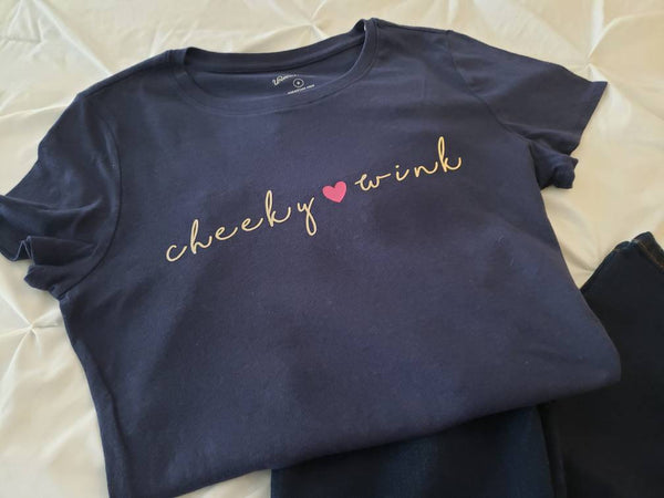 Womens Cheeky Wink Cursive Tshirt, tee shirt, Girls clothing, Cheeky Wink, Calligraphy Tshirts - The Cheeky Wink